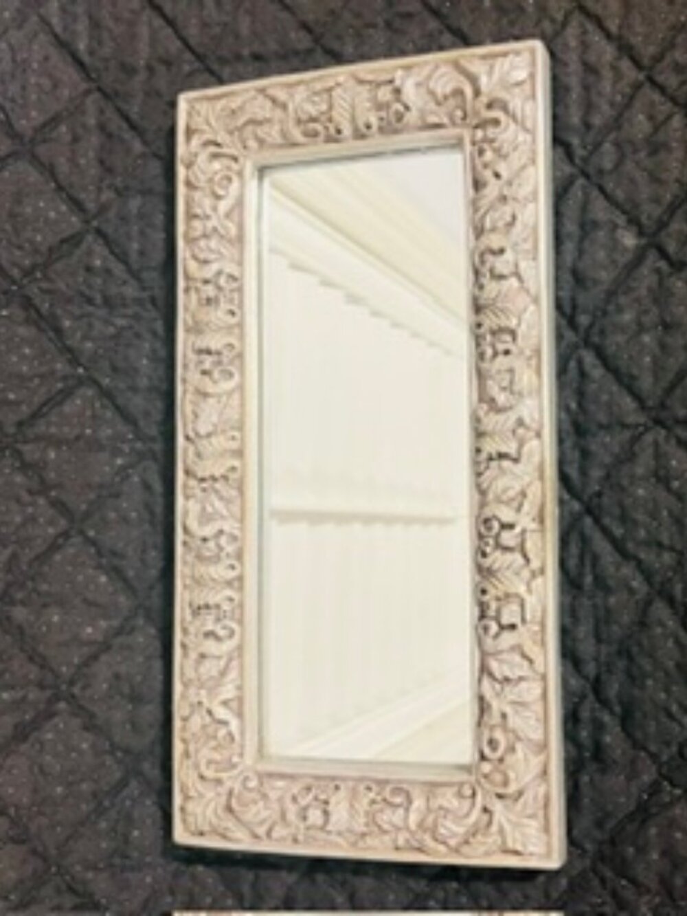 Vintage Ornate Carved 12x6 Accent Mirror - Distressed Silver/Gray